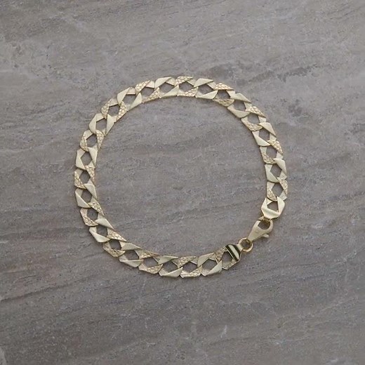9ct Solid Gold Snake Pattern Square Curb Bracelet - 8mm Wide - (SIZE 1)