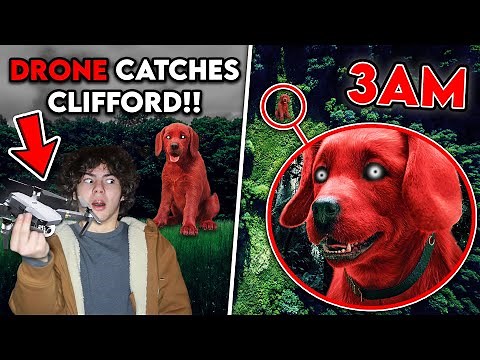 DRONE CATCHES CLIFFORD THE BIG RED DOG AT HAUNTED FOREST!! (CLIFFORD IS HUGE IN REAL LIFE)