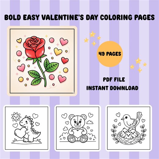 Bold Easy Valentine's Day Coloring Pages for Kids and Adults | Stress Relief, PDF Coloring Sheets, Fun & Relaxing - Etsy