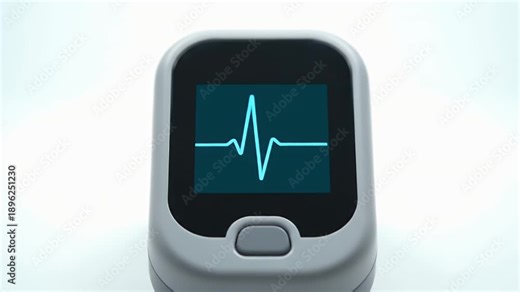 Pulse Oximeter Device Animation Displays Heartbeat on Black Screen Over White Background Medical Equipment