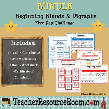 Bundle: Digraphs & Beginning Blends (Color, Cut, Glue, & Write)