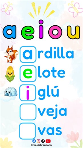 Aprende las vocales de forma divertida con imágenes y personajes para niños. A, E, I, O, U de manera fácil y divertida. #Vocales #Education #Kids #VocalesParaNiños #AprenderJugando | La Maeta Brenda