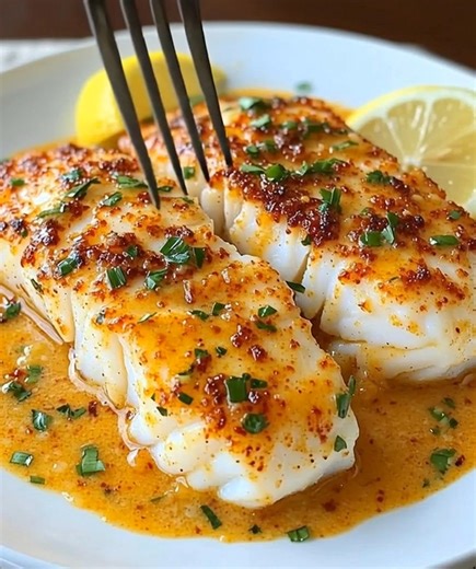 🐟🍋 Pan-Seared Halibut with Lemon Butter Sauce Tender, buttery, and the perfect elegant seafood dinner! 📝 Ingredients: 2 halibut fillets (6 oz each) 2 tbsp olive oil 2 tbsp butter 2 cloves garlic, minced ½ cup chicken broth (or white wine) 1 tbsp lemon juice 1 tsp lemon zest ½ tsp paprika 1 tbsp chopped chives or parsley Salt and pepper to taste Lemon wedges for garnish 🍴 How to prepare it: 1️⃣ Season the Fish: Pat halibut dry and season both sides with salt, pepper, and paprika — simple seas