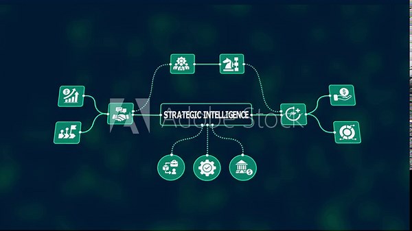 Strategic Intelligence Visualization. Futuristic Data Network Depicting Smart Business Analytics, Enterprise Strategy, and Intelligent Decision Systems.
