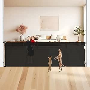 48" Tall X 135" Extra Wide Retractable Baby Gates for Large Openings, Extra Tall Dog Gates for Doorways Large Baby Gate Mesh Gate Cat Gate - Upgraded Height to Prevent Jumping Over, Black