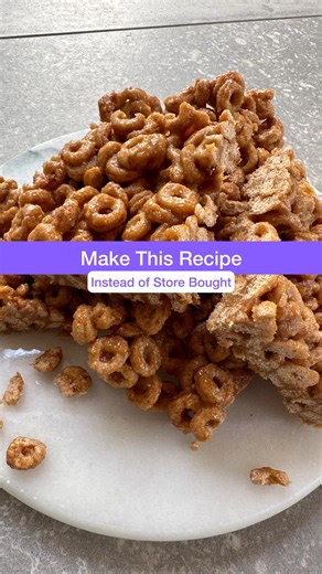 Comment “CEREAL” below and I’ll send you my weekly grocery list recommendations that includes healthy cereals 🥣 SAVE this recipe: Ingredients 🍯 ½ cup honey, ½ cup peanut butter, about 3 cups cereal How to make 🍯 over low heat - mix the honey and peanut butter. 🍯 add in the 3 cups of cereal and mix well 🍯 transfer to a lined baking pan 🍯 freeze it for 15min or until solid 🍯 remove from freezer and cut it into squares or however you like Your kids will thank you in the long run. This recipe