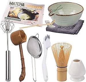 Traditional Matcha Tea Whisk Set - 11 Pcs Japanese Bamboo Matcha Starter Set with Bowl, Whisk, Scoop, Sifter & More