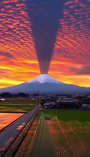 Mount Fuji casting hundreds of miles long shadow in the clouds on a recent cold winter morning. 🗻 🌥 Photographer Donnie Dania spend years tracking the "solar arc" to finally catch this perfect alignment. You don't need a filter when the Japanese sunrise does the work for you. | Ethereal Earth