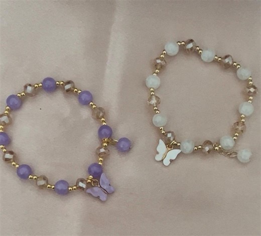 Butterfly Beaded Bracelet – Purple & White Gold-tone Bracelets - Etsy