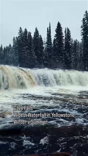 Visit National Parks on Instagram: "Cave Falls, Yellowstone — winter vs. summer ❄️☀️ In summer, it’s a thundering curtain of water framed by green and easy access. In winter, it slows, freezes, and turns quiet—snow, ice, and almost no one around. Same place, completely different experience. #YellowstoneNationalPark #nationalparks #fourseasons #wintervsummer"