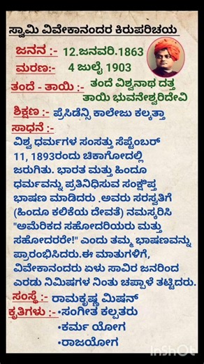 ಸ್ವಾಮಿ ವಿವೇಕಾನಂದರ ಕಿರುಪರಿಚಯ || Brief introduction to Swami Vivekananda #kannada #shorts #viral