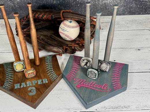 Personalized Baseball/softball Ring Holder: Wooden Bat Display - Etsy