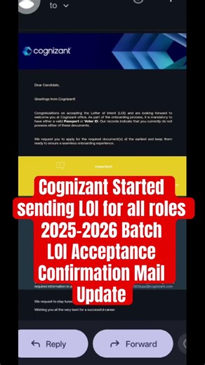 Cognizant Started sending LOI for all roles 2025-2026 Batch | LOI AcceptanceConfirmation Mail Update