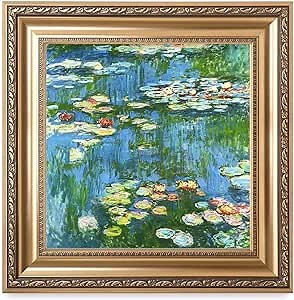 DECORARTS - Water Lily Pond 1914 by Claude Monet. Impressionist Art Framed Giclee Prints in Classic Golden Frame Ready to Hang, Total Framed size: W 26" x H 26"