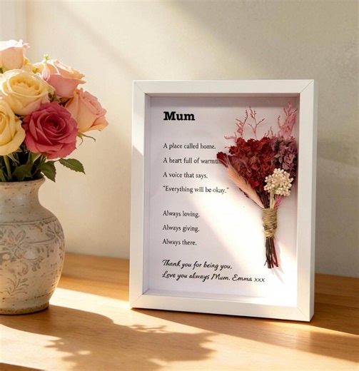 Personalised Mum Frame Gift, Shadow Box Flower Frame, Custom Mothers Day Gift, Dried Flower Keepsake, Sentimental Mum Decor - Etsy