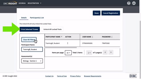 Creating and Managing Registrations - Printing Test Roster and Test Tickets