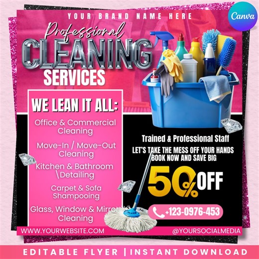 Cleaning Services Flyer Template, DIY Maid Service Design, Buiseness Cleaning Flyer, Canva Editable, Digital Download - Etsy