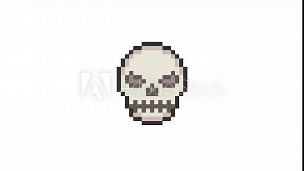 8-bit pixel art angry skull face. looped animation 4k 30fps