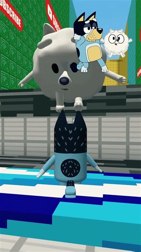 Bluey And Pompom PLAY A DUO MINECRAFT RUN TOGETHER! 9😃💙🤡 #shorts #minecraft #roblox