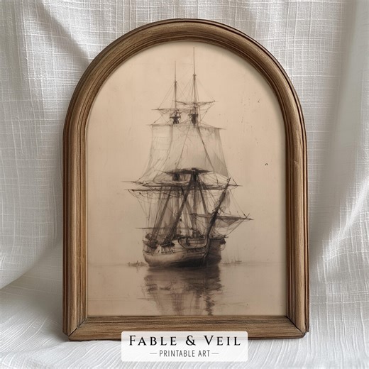 Nautical Wall Art of Ship in Harbor Sketch: Fisherman Aesthetic Boat Print - Etsy