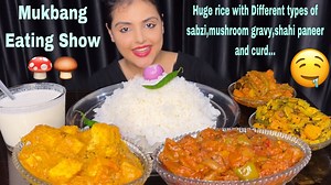 Eating Huge Rice with Different types of Sabzi, Mushroom Masala, Shahi Paneer, Curd | Mukbang Eating | HAPPY FOOD WITH TINA