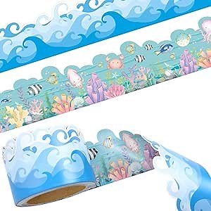 WorldBazaar Ocean Waves Bulletin Board Border Die-Cut Under The Sea Bulletin Decorations 36ft Two Sided Tropical Trimmer for Classroom School Family Party Supplies