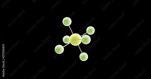 Sulfur hexafluoride molecule, rotating 3D model of sulphur hexafluoride, looped video on a black background