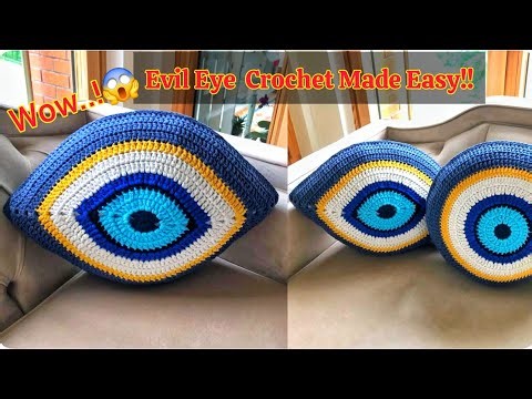 How to Make a Crochet Evil Eye Pillow?!😱 | Beginner Friendly Giude |step by step