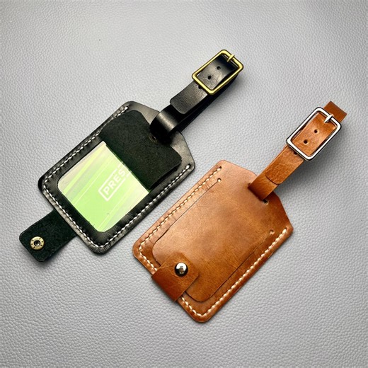 Leather Luggage Tag & ID Card Holder With Lobster Clasp - Etsy