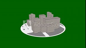 Rotating Miniature Buildings on Platform Animation - Green Screen 4K Video