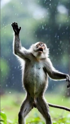 Monkey Dances in Rain 🐒🌧️ #aishorts