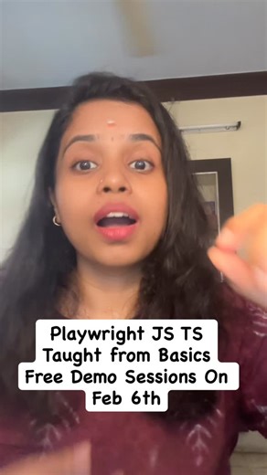 Sreenidhi Rajakrishnan | QA Careers | Automation Mentor on Instagram: "Playwright JS TS Training! #playwrightautomation #manualtesting #automationtesting #careergap #manualtester {playwright training, automation test engineer, manual testing jobs, remote testing jobs, manual to automation, learn automation testing, javascript, typescript, women with career gap}"