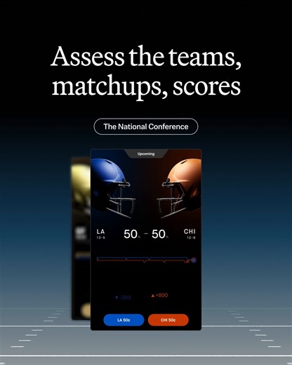 Divisional Round football is on. 🏈 Who is moving one step closer to the title? Break down the teams, matchups, and score — all in the Prediction Markets Hub. | Robinhood
