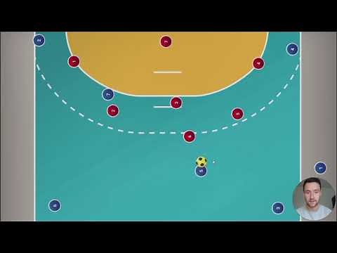 Handball Spielzug - Mitte löst gegen 3:2:1-Deckung