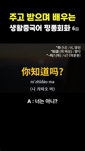 【 핑퐁회화 6日 】너는 아니? 생활중국어 핑퐁회화(1탄) 틀어만 두세요, 생활중국어회화 ,실용중국어