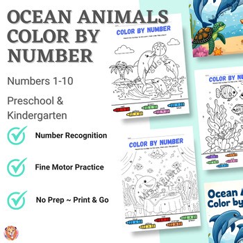 Ocean Animals Color by Number 1–10 | Preschool & Pre-K Math Centers | No Prep