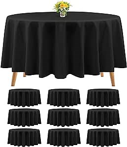 Teruntrue 10 Packs Premium Black Round Tablecloth 90 Inch Polyester Table Cloth Bulk Washable Polyester Fabric Tablecloths Table Cover for Wedding Party Banquet Buffet Holiday Dinner (Black, 90 Inch)
