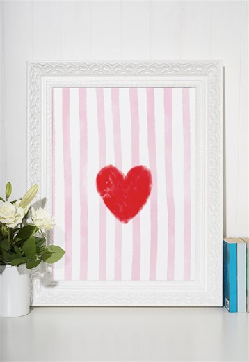 Pink Heart Printable Wall Art | Love Digital Download | Valentine Home Decor - Etsy