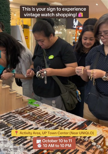 QC, vintage watch shopping is back for 1 WEEKEND ONLY! 🌟 Come here & start your early Christmas gift shopping 🎄🎁 📍Activity Area, UP Town Center (near UNIQLO) 🗓️ October 10-11 | ⏰ 10 AM to 10 PM 🏷️ SPECIAL PROMO: Get 10% OFF on your purchase at the pop-up when you follow us & repost any of our videos 🤭 See you here, QC! #clockworkvintage #vintagewatch #quezoncity #uptc #fleamarket