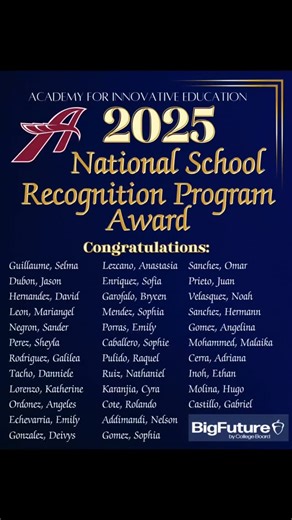 AIE Charter School K-12 | Congratulations to our 2025 College Board National Recognition Program Awardees!  This honor is awarded by the College Board to students... | Instagram