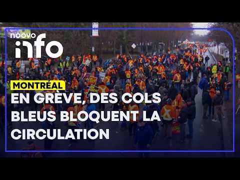 Deuxième jour de grève: les cols bleus de Montréal bloquent la rue Sherbrooke