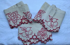 3 Red Embroidered Vintage French Linen Shelf Trim, Mantle Edging, Country Kitchen Shelf Decor, Pantry Shelf Trim. Choose. - Etsy