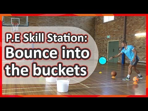 Station: Bouncing › Bounce the ball in the buckets | Teaching fundamentals of PE (K-3)