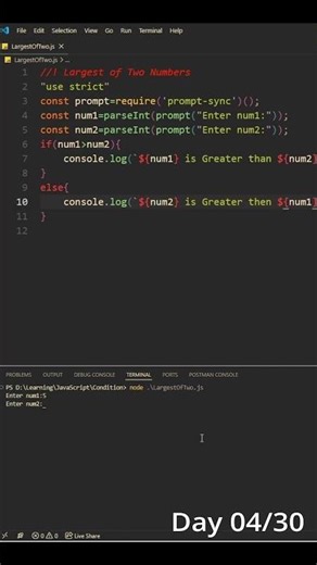 Find Largest of Two Number #coding #programming #javascript