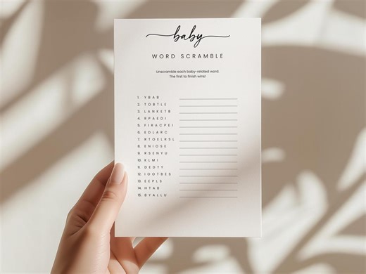 Baby Word Scramble Game Printable, Baby Shower Word Scramble, Minimalist Baby Shower Game, Editable Canva Template, Instant Download - Etsy