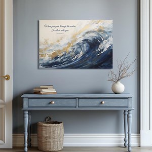 Ocean Wave Bible Wall Art Canvas Scripture Verse Print Christian Painting Navy Coastal Decor Artful Religious Encouraging Quote Isaiah 43:2 - Etsy