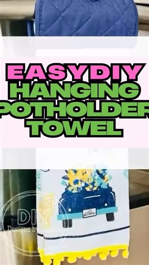 DIY Designs by Bonnie on Instagram: "Want a quick DIY upgrade for your kitchen? Watch how a Dollar Tree towel and potholder turn into the cutest hanging towel ever! You’ll be amazed at how easy it is to create this clever, budget-friendly hack. Don’t miss out—hit follow for more fun and simple crafts! #dollartree #craftideas #diycrafts"