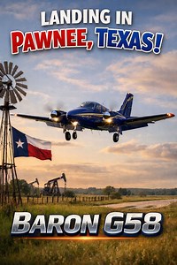 Touching down in Pawnee, Texas with the Baron G58 during the USA Tour. A clean approach, realistic visuals, and a smooth landing into a classic Texas airstrip. Follow for more real-style flights every day. #Aviation #Landing #Texas #BaronG58 #USATour | Cap Tony Ochoa