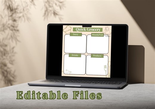 Quick Grocery List Printable | Minimal Notepad | Editable Shopping List | Kitchen Planner | Instant Digital Download