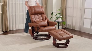 MCombo Manual Swivel Recliner with Ottoman, Reclining Chair with Vibration Massage for Small Spaces, Living Room, Office, Faux Leather 9068 (Cognac)